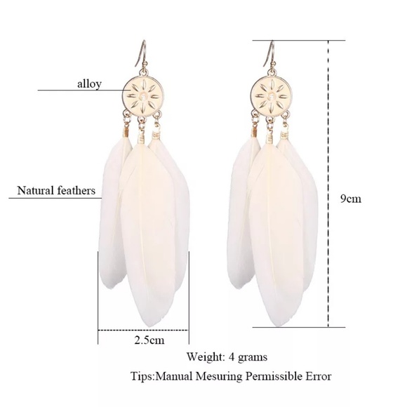 Natural Feather Alloy In Golden Bohemian Earrings - Picture 4 of 7